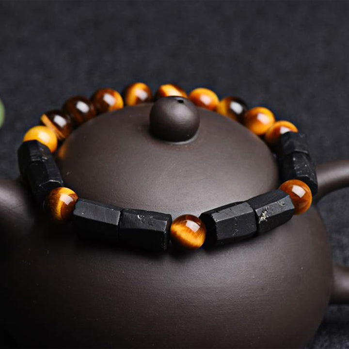 Buddha Stones Natürliches schwarzes Turmalin-Tigerauge-Positiv-Armband