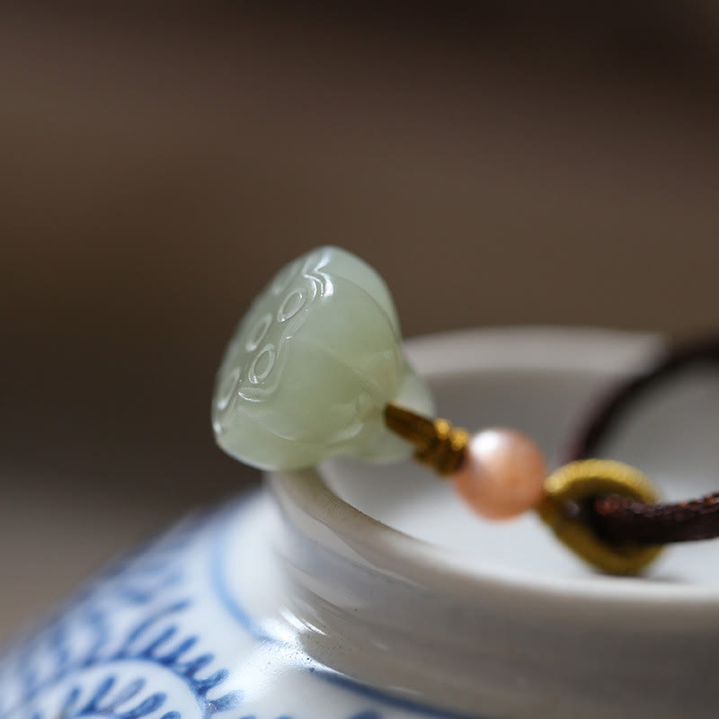 Natürlicher runder Jade-Friedensschnallen-Lotus-Überfluss-Schnur-Halskettenanhänger - image 8