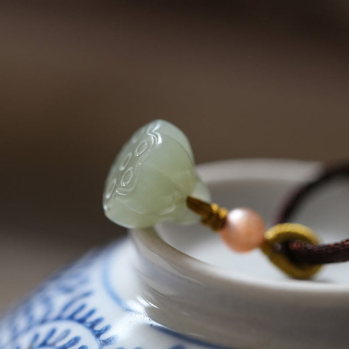 Natürlicher runder Jade-Friedensschnallen-Lotus-Überfluss-Schnur-Halskettenanhänger - image 8