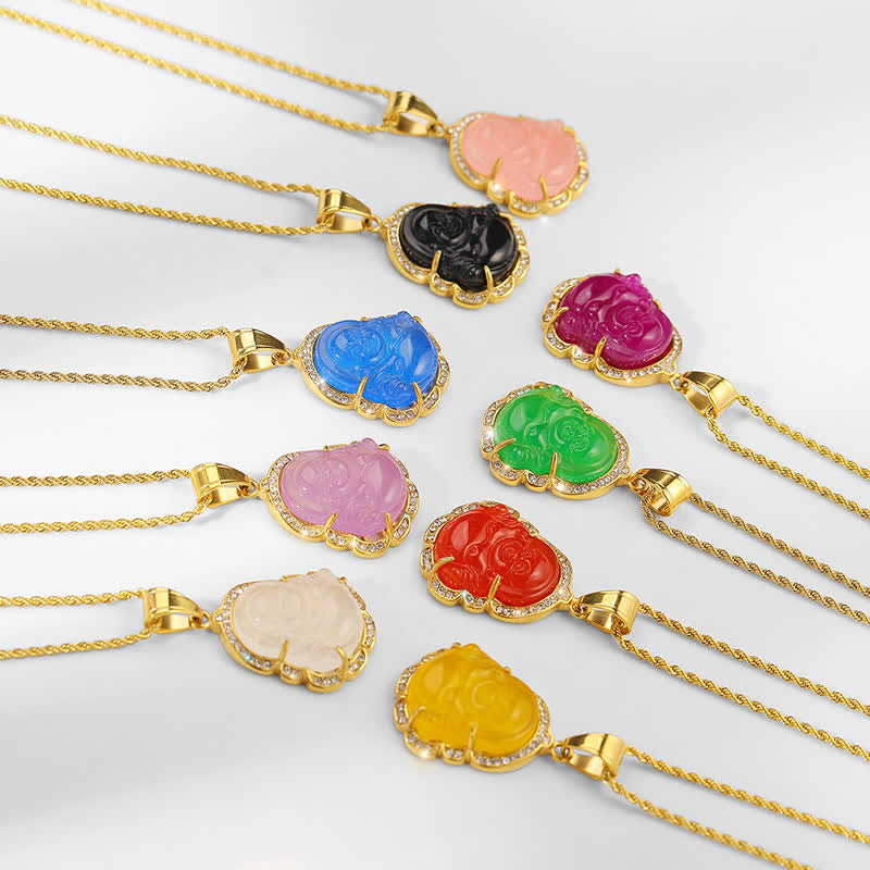 Buddha Stones 18K Gold gefüllt Lachender Buddha Jade Glück Halskette Kettenanhänger - image 16