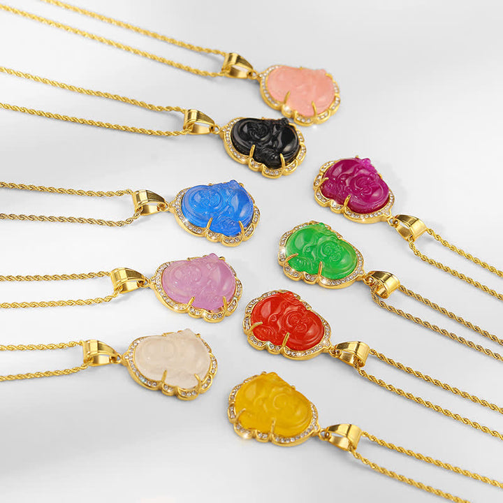 Buddha Stones 18K Gold gefüllt Lachender Buddha Jade Glück Halskette Kettenanhänger - image 16