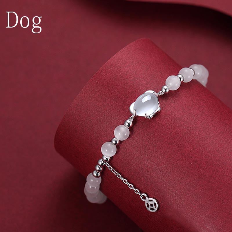 Buddha Stones 925 Sterling Silber Jahr des Drachen Chinesisches Sternzeichen Natürliches Katzenauge Chalcedon Kupfermünze Erfolgsarmband