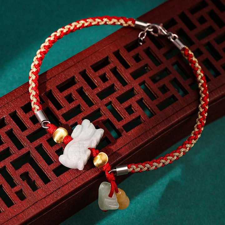 Buddha Stones, chinesisches Sternzeichen, Jade, Wohlstand, rote Schnur, Fußkettchen - Drache (Armband/Fußkettchen Größe 19,5+4cm) - image 8
