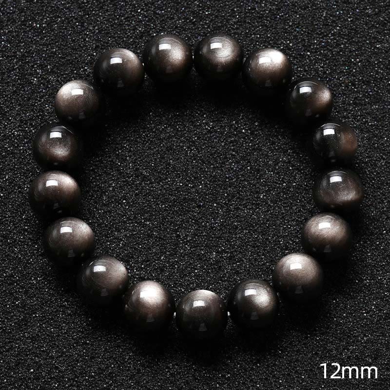 Buddha Stones Natürliches Obsidian-Armband mit silbernem Glanz und beruhigendem Schutz
