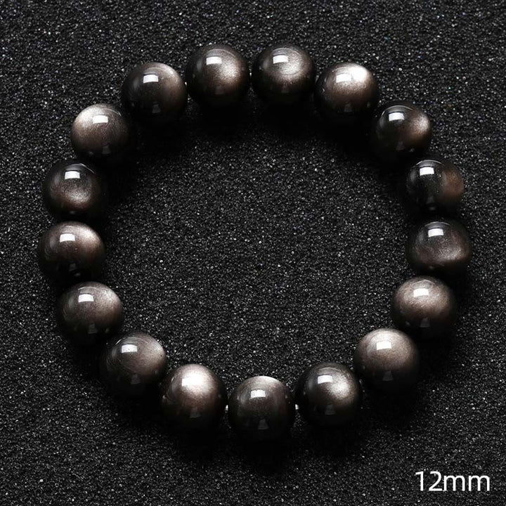 Buddha Stones Natürliches Obsidian-Armband mit silbernem Glanz und beruhigendem Schutz