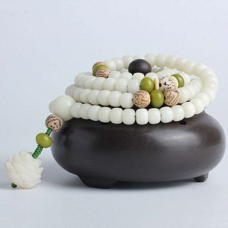 Buddha Stones Weiß Jade Bodhi Lotus Mala Harmonie Halskette Armband - image 18