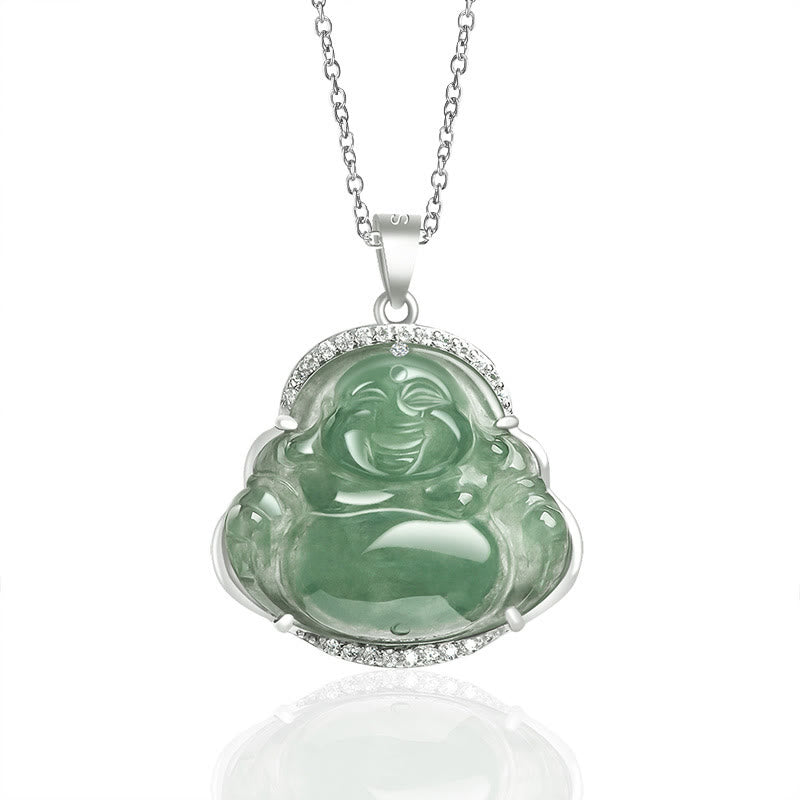 Buddha Stones 925 Sterling Silber Lachender Buddha Natürliche Jade Glück Wohlstand Halskette Kettenanhänger - Lachender Buddha (Glück ♥ Reichtum) - image 1