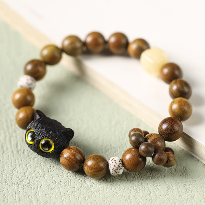 Buddha Stones Grünes Sandelholz Ebenholz Holz Katze Frieden beruhigendes Armband - Grünes Sandelholz (Heilung ♥ Positiv) (Handgelenkumfang 14–17 cm) - image 1
