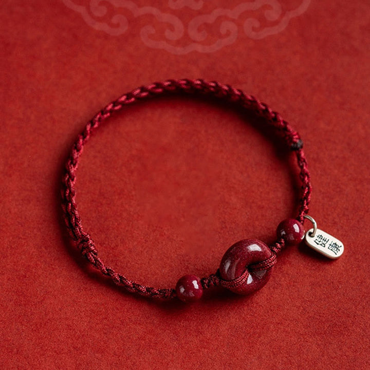 Buddha Stones, handgefertigt, Zinnober-Friedensschnalle, sicheres und gesundes Charm-Segen-Armband, Fußkettchen