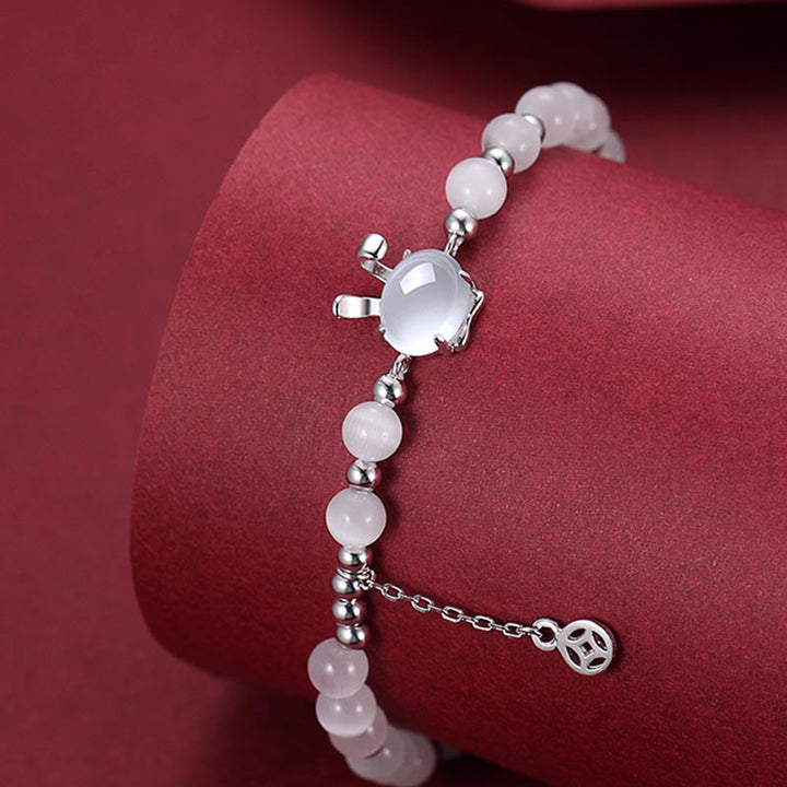 Buddha Stones 925 Sterling Silber Jahr des Drachen Chinesisches Sternzeichen Natürliches Katzenauge Chalcedon Kupfermünze Erfolgsarmband