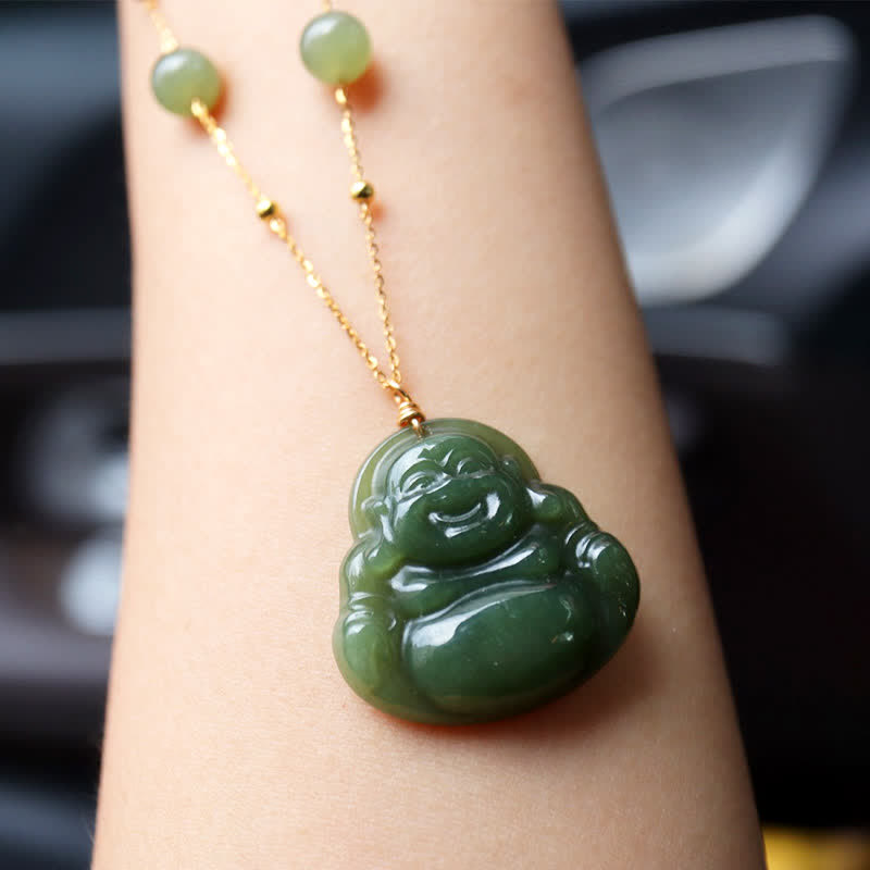 Lachender Buddha Hetian Jade Glück Halskette Perlenkette Anhänger - Jade (Wohlstand ♥ Überfluss) - image 1