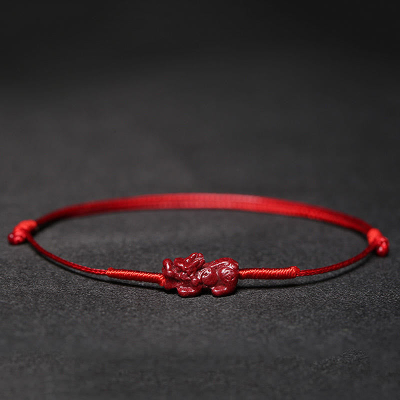 Handgefertigtes Pflaumenblüten-Vierblättriges Kleeblatt PiXiu Lotus Koi Fisch Cinnabar Blessing Braid Armband