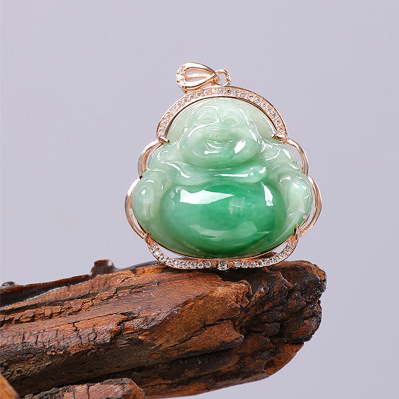 925 Sterling Silber lachender Buddha natürliche Jade Wohlstand Halskette Kettenanhänger - image 9