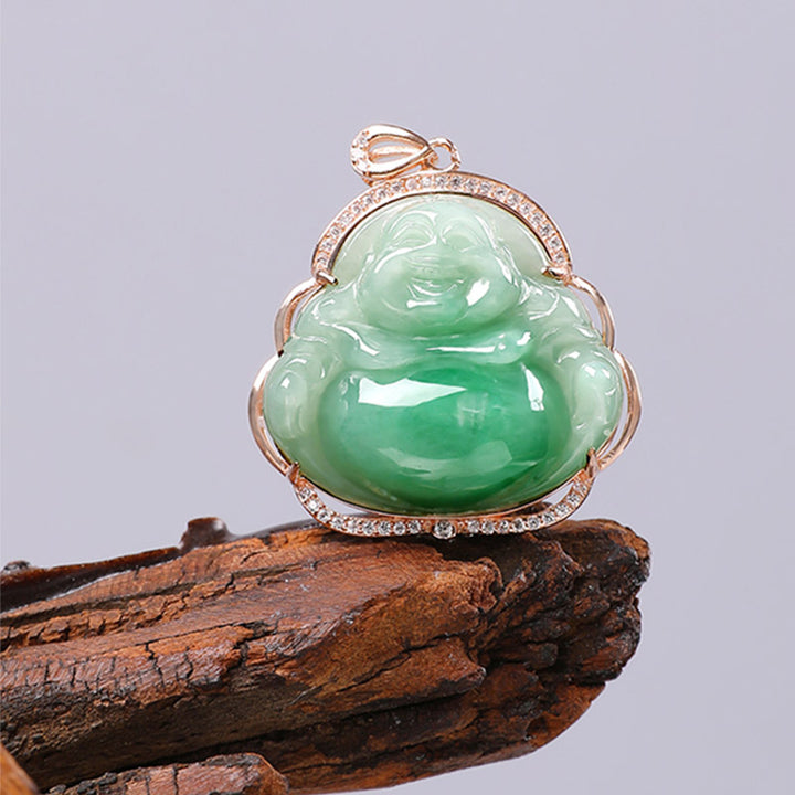 925 Sterling Silber lachender Buddha natürliche Jade Wohlstand Halskette Kettenanhänger - image 9