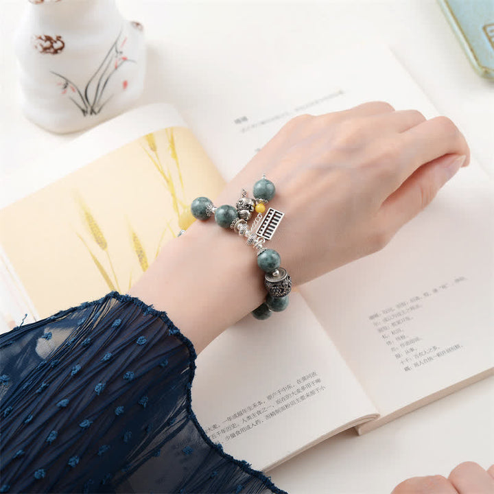 Glückskatzen-Erfolgsarmband aus 925er-Sterlingsilber, Cyan, Jade, Bernstein, Abacus - image 3