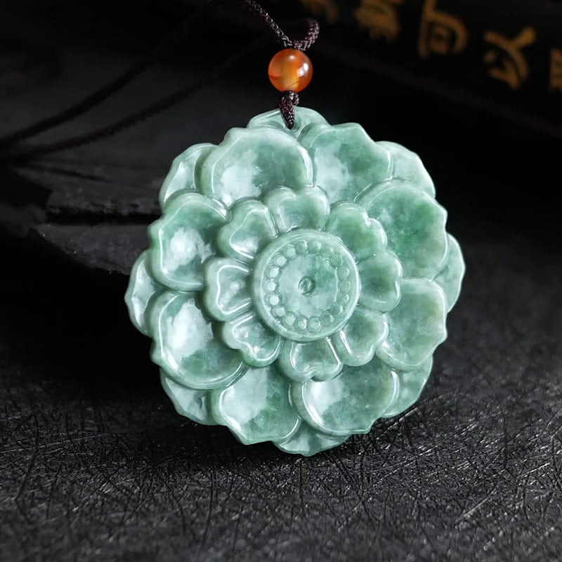 Buddha Stones, Lotus-Muster, Jade, Glück, Wohlstand, Halsketten-Anhänger