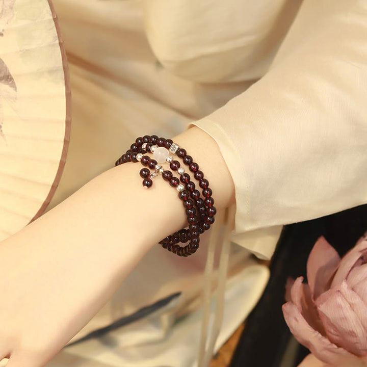 Buddha Stones 925 Sterling Silber Natürlicher Granat Katzenaugenschutz Dreifach gewickeltes Armband - image 7