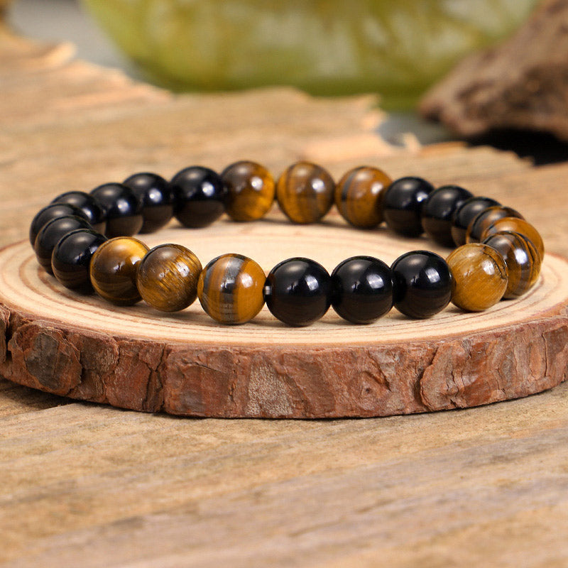 Buddha Stones Tibetisches schwarzes Onyx-Tigeraugenschutz-Halsketten-Mala-Set