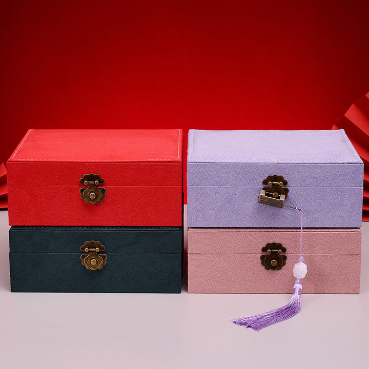 Buddha Stones, schlichtes Design, Schmuckkästchen, Organizer, zweilagige Schmuck-Aufbewahrungsbox, Flanell-Box mit Schloss - image 26