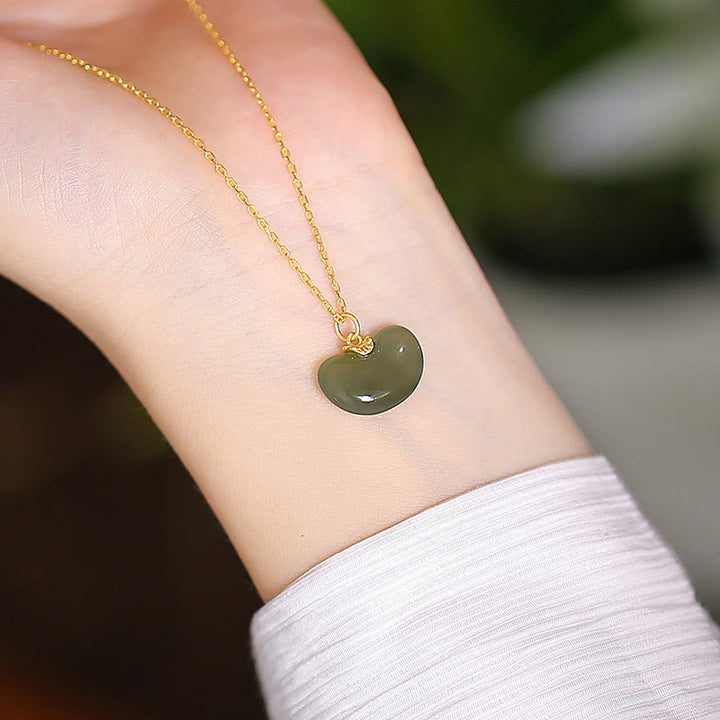 925 Sterling Silber natürliche Hetian Jade Cyan Jade Glück lachender Buddha Schmetterling Halskette Anhänger - Hetian Jade Love Bean (zufällige Farbe) - image 29