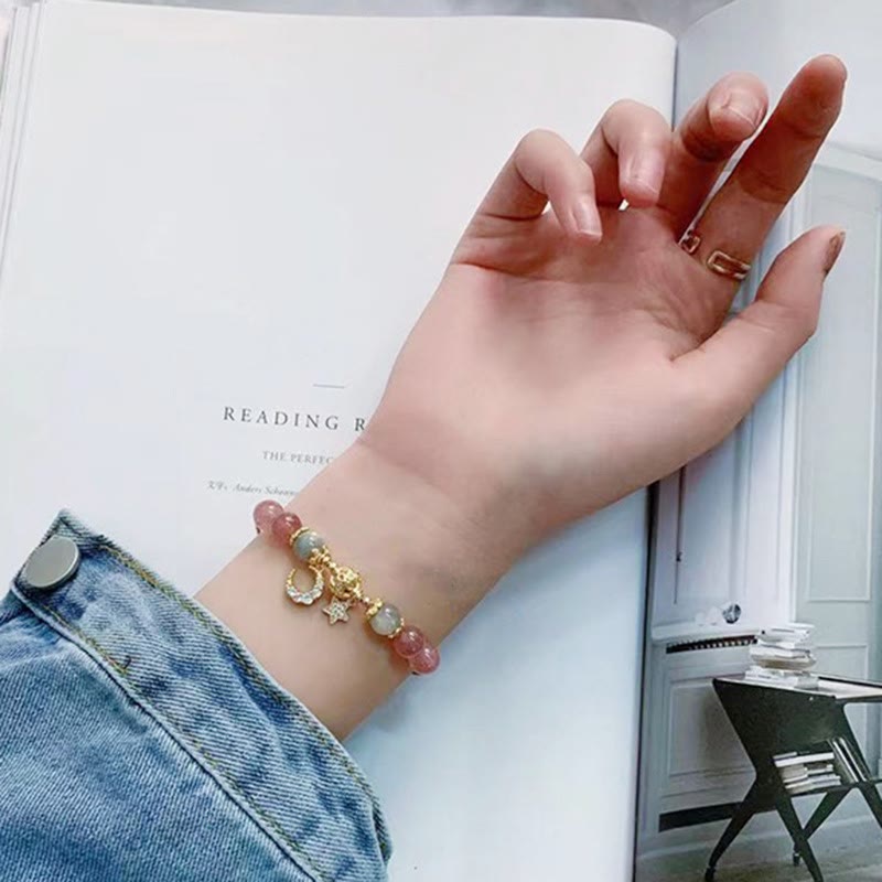 Buddha Stones Erdbeerquarz Mondstein Mond Stern Liebesarmband - image 10