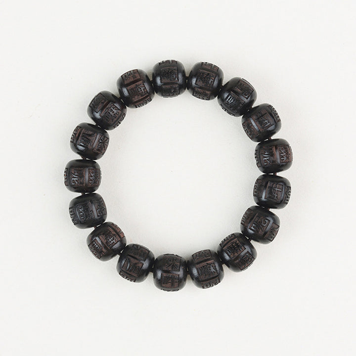 Buddha Stones Balance-Armband aus Tibet-Ebenholz mit Gravur „Om Mani Padme Hum“