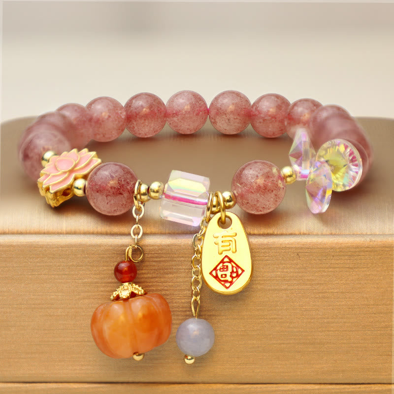 Buddha-Steine, natürlicher Erdbeerquarz, Fu-Charakter, Kürbis-Charme, positives Armband