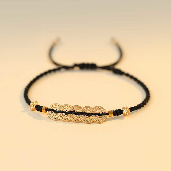Geflochtenes Armband mit Buddha Stonesn, Kupfermünze, Glücksbaum, Glück, Stärke
