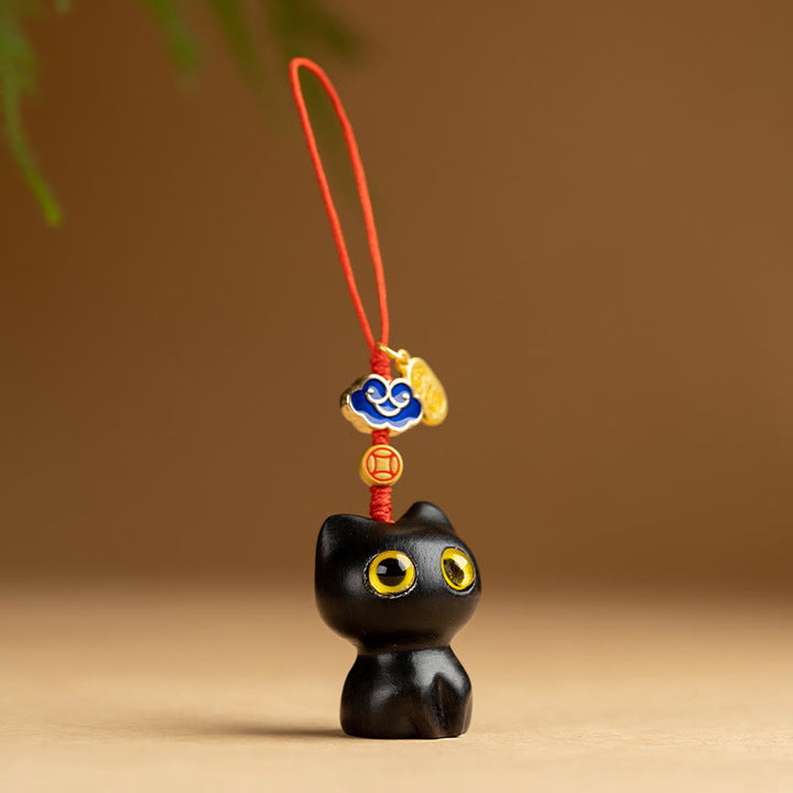 Buddha Stones, kleines Blatt, rotes Sandelholz, Ebenholz, glückliche Katze, Schutz, Schlüsselanhänger, Handy-Hängedekoration - Ebenholzkatze - Telefon Hängende Dekoration - image 13