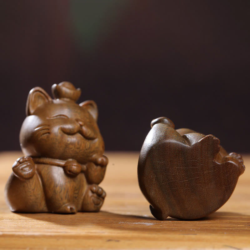 Buddha Stones Mini grüner Sandelholzbarren, glückliche Katze, geschnitzte Friedens-Schreibtischdekoration - image 8