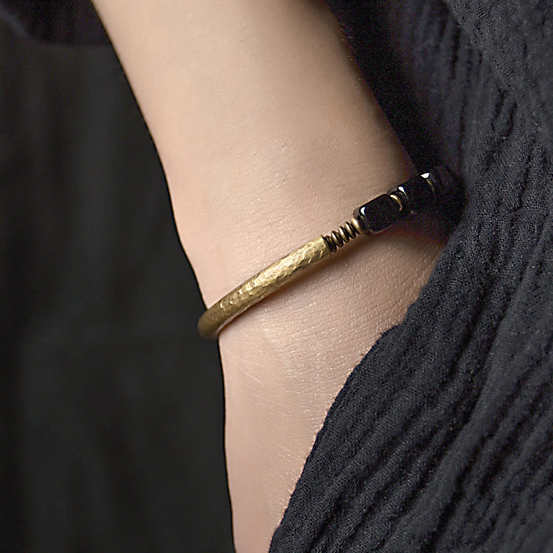 Buddha Stones Schwarzes Obsidian-Kristall-Kupfer-Stärke-Paar-Armband - image 10