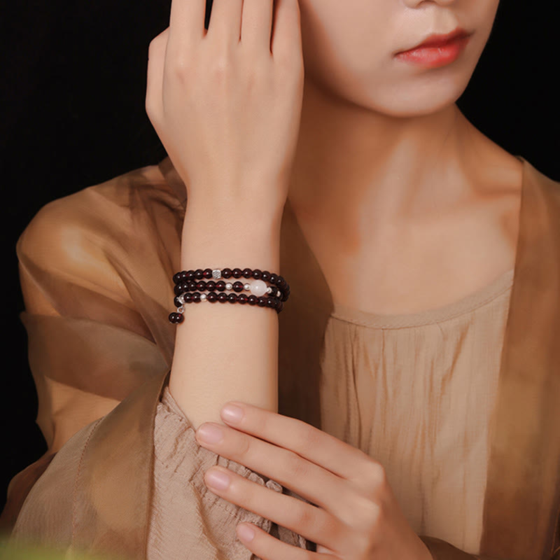Buddha Stones 925 Sterling Silber Natürlicher Granat Katzenaugenschutz Dreifach gewickeltes Armband - image 9