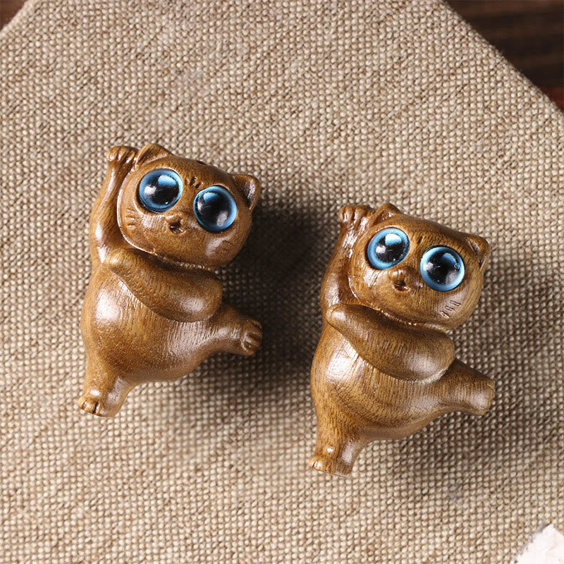 Buddha Stones Mini-Tanzende Katze aus grünem Sandelholz mit Gravur, positive Schreibtischdekoration - image 4