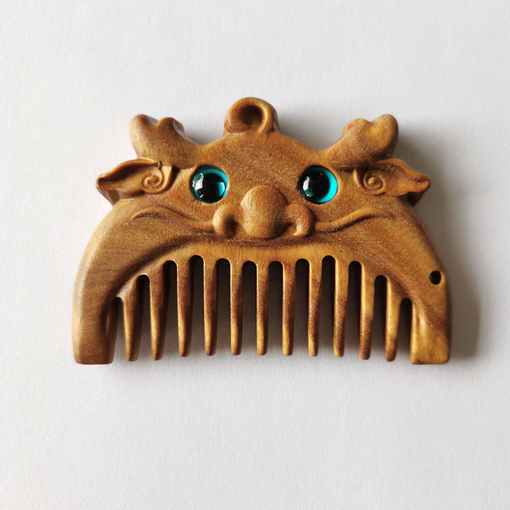 Tragbarer Mini-Kamm mit chinesischem Sternzeichen, grünem Sandelholz, Frieden