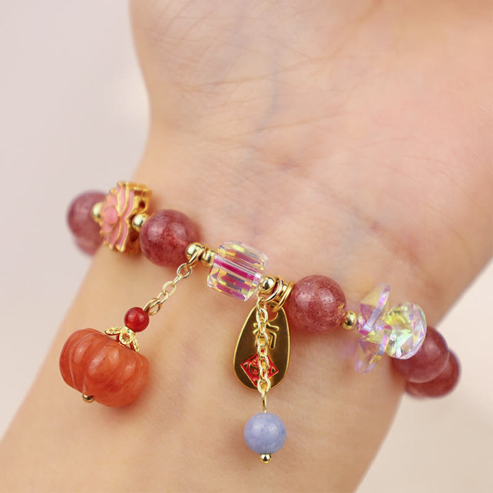 Buddha-Steine, natürlicher Erdbeerquarz, Fu-Charakter, Kürbis-Charme, positives Armband