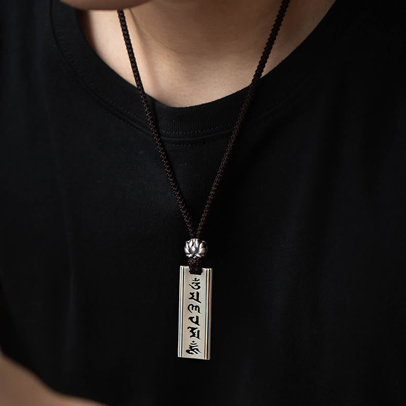 Buddha Stones 999 Sterling Silber Om Mani Padme Hum Halskette mit Lotus-Weisheitsgravur - image 4