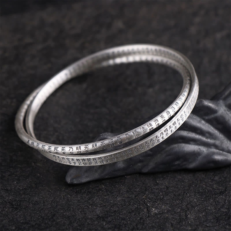 Buddha Stones 999 Sterling Silber Herz Sutra Geschnitzter Schutzarmband Armreif - image 1