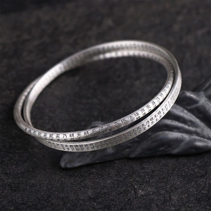 Buddha Stones 999 Sterling Silber Herz Sutra Geschnitzter Schutzarmband Armreif - image 1