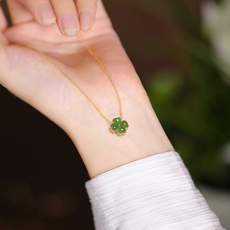 925 Sterling Silber natürliche Hetian Jade Cyan Jade Glück lachender Buddha Schmetterling Halskette Anhänger - Cyan Jade Vierblättriges Kleeblatt - image 37