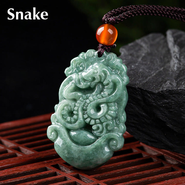 Buddha Stones, natürliche Jade, 12 chinesische Sternzeichen, Wohlstands-Halsketten-Anhänger - Schlange - image 20