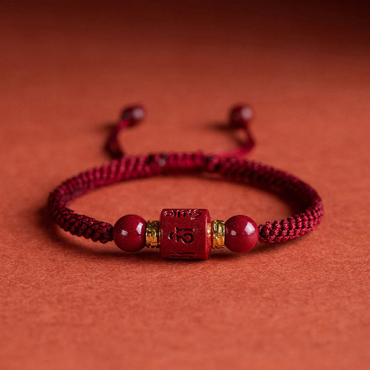 Buddha Stones Tibet Zinnober Om Mani Padme Hum geflochtenes Armband mit Gravur „Segen“.