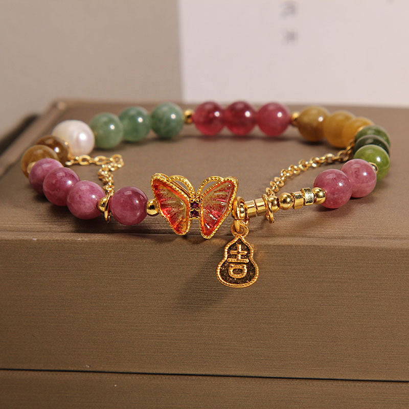 Buddha-Steine, natürlicher, bunter Turmalin, Schmetterling, günstiger Charakter, Kürbis-Charme, positives Armband