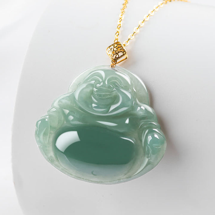 Lachender Buddha Halskette Anhänger aus natürlicher Jade, Wohlstand, Fülle - image 2