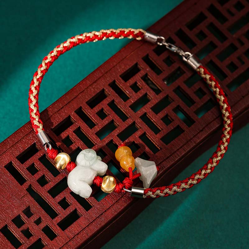 Buddha Stones, chinesisches Sternzeichen, Jade, Wohlstand, rote Schnur, Fußkettchen - Ziege (Armband/Fußkettchen Größe 19,5+4cm) - image 11