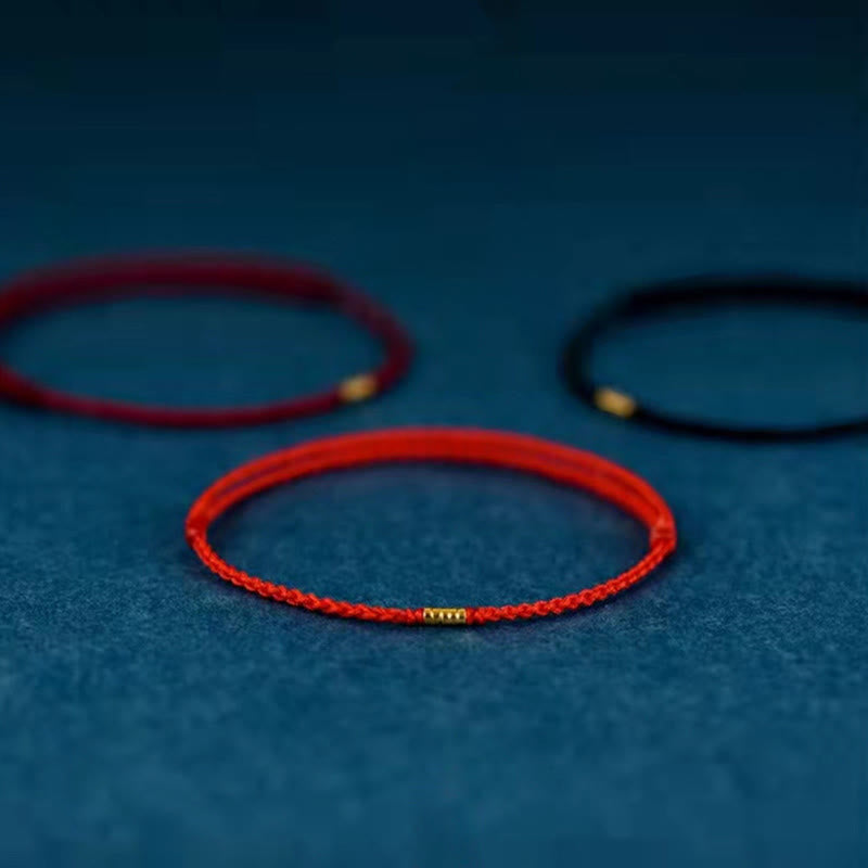 Buddha Stones 925 Sterling Silber Lucky Golden Bead Geflochtenes Armband Fußkettchen