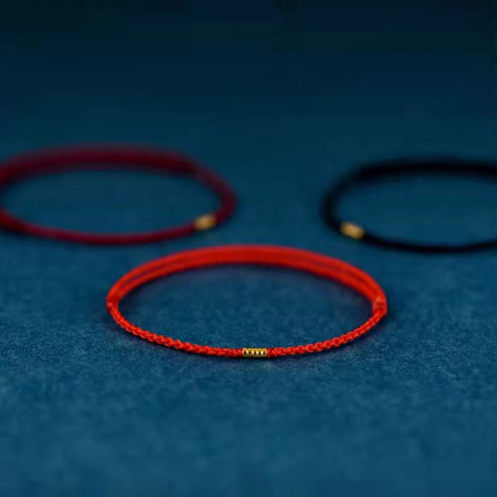 Buddha Stones 925 Sterling Silber Lucky Golden Bead Geflochtenes Armband Fußkettchen