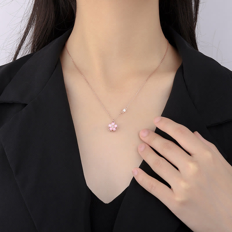 Buddha Stones 925 Sterling Silber Kirschblüten-Blumen-drehbarer Schutz-Halsketten-Anhänger - image 4