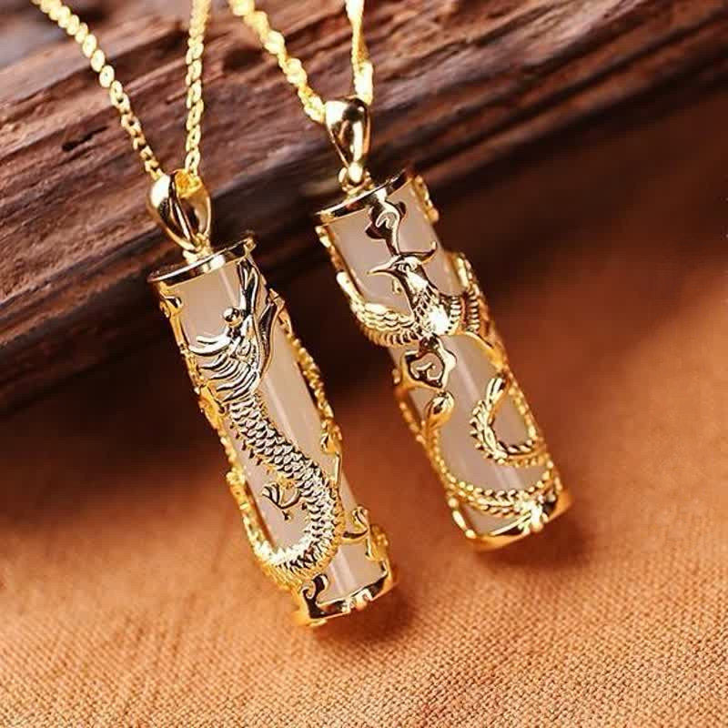 Buddha Stones Jade Drache Phoenix Kupfer Segen Harmonie Halskette Anhänger - image 8