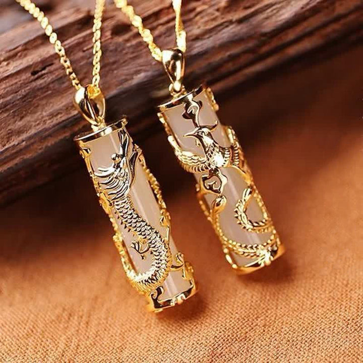 Buddha Stones Jade Drache Phoenix Kupfer Segen Harmonie Halskette Anhänger - image 8