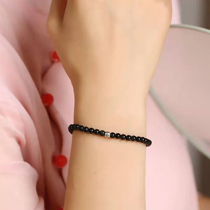 Buddha Stones natürliches schwarzes Obsidian-Rauchquarz-Reinigungs-Stärke-Armband